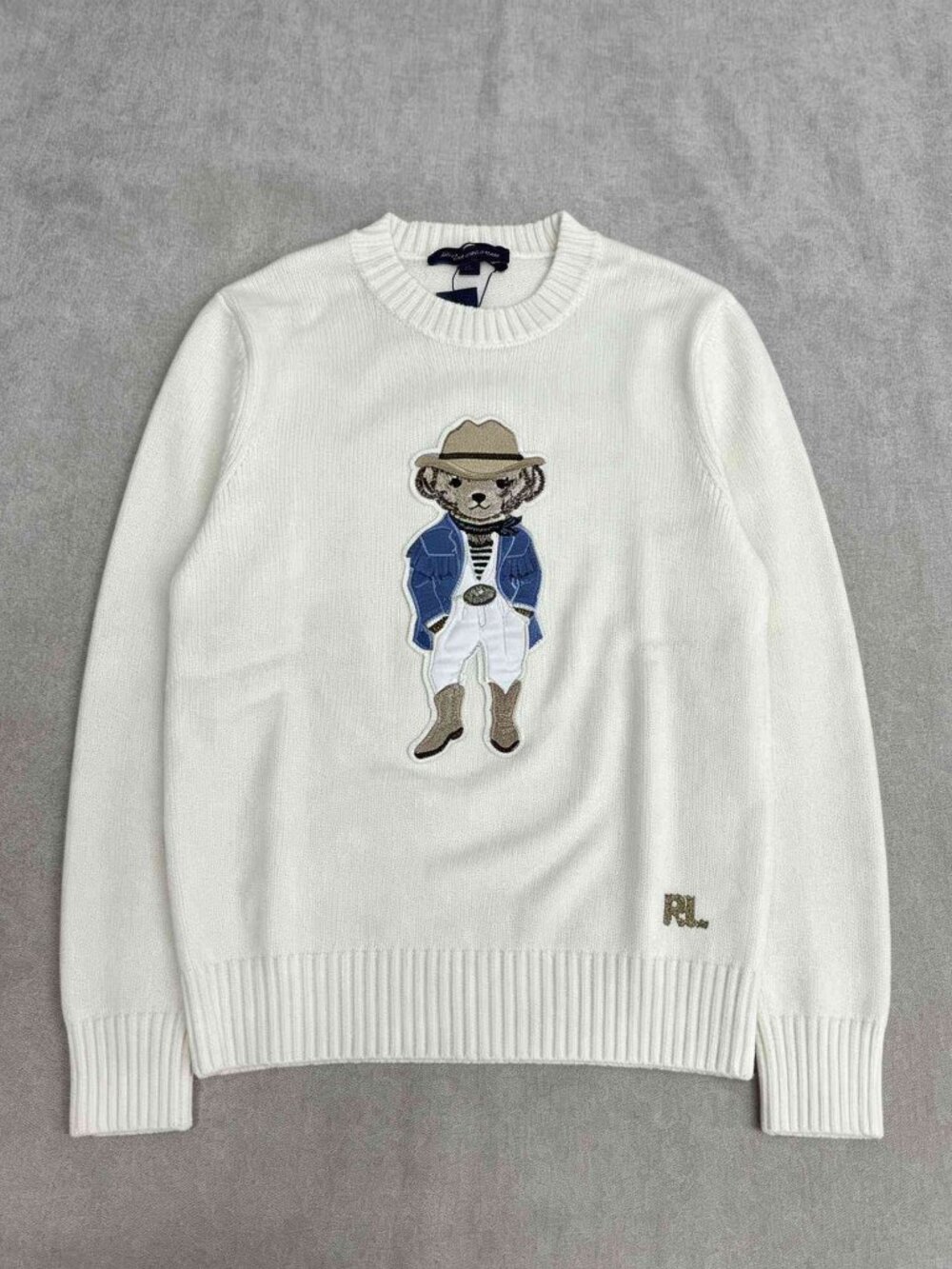 ✨Polo Ralph Lauren Cowboy Bear Crewneck Knit Sweater White